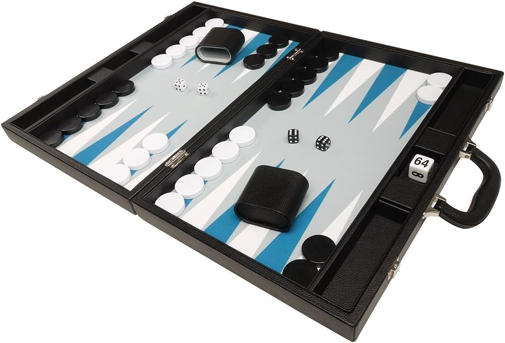 19” Premium Backgammon Set Large Faux Leather Case Travel Board Game
