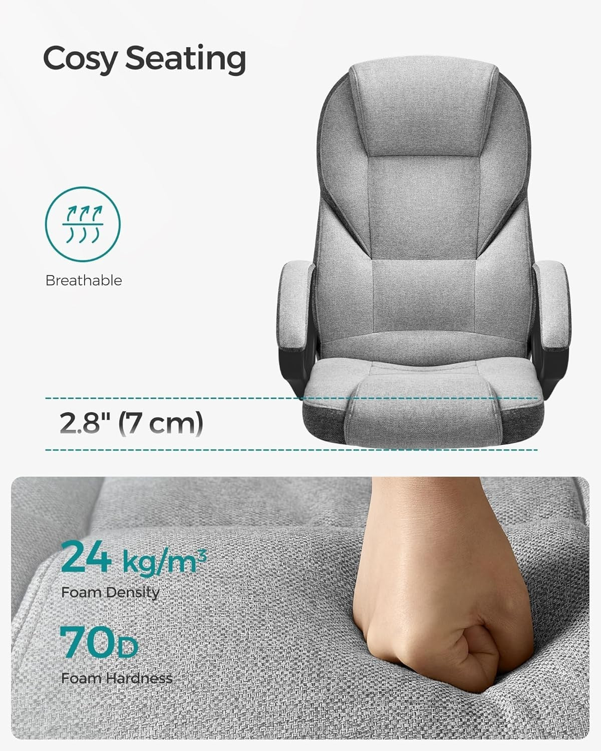 Ergonomic Office Chair Dove Grey Linen Fabric Adjustable Swivel Desk Seat