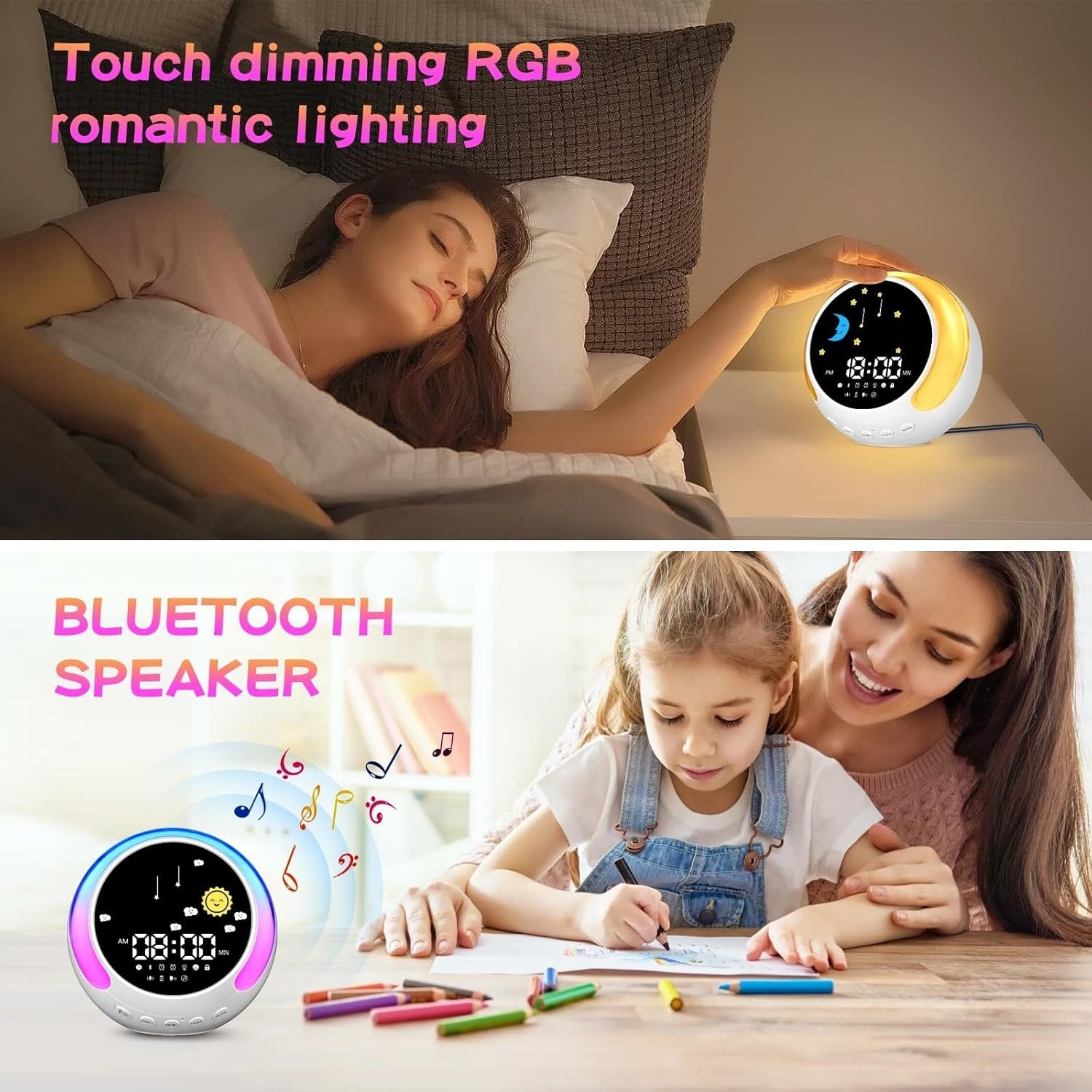 Kids Sleep Trainer Alarm Clock Bluetooth RGB Night Light OK to Wake Sunrise