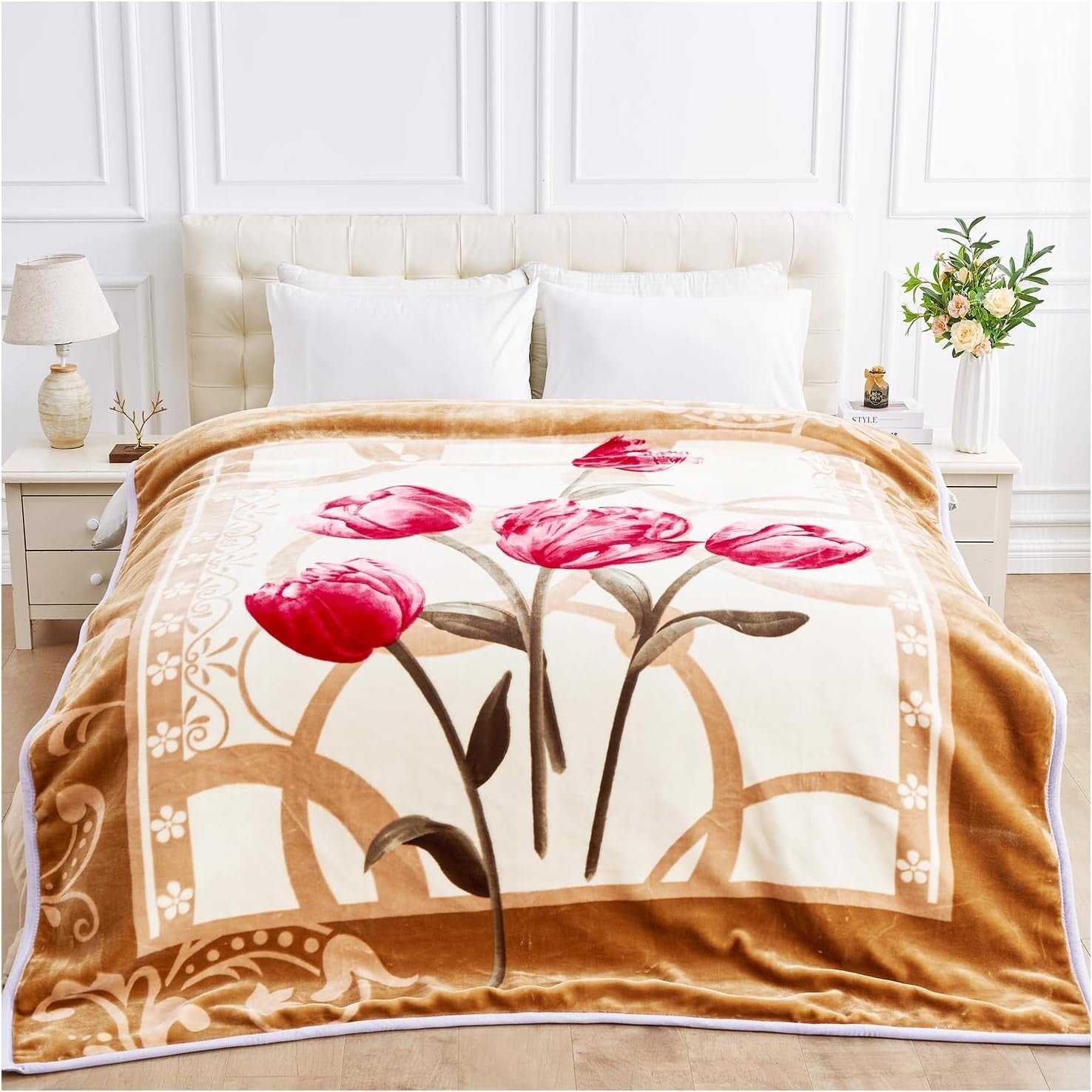Chloe 7kg Heavy Warm Flower Sherpa Fleece Blanket 200x240cm King Size