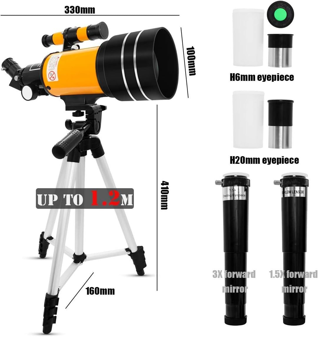 Kids Space Astronomical Telescope 70mm Refractor with Tripod Yellow