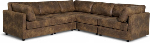 Large Brown Faux Leather Modular 5-Seater Corner Sofa with Adjustable Sections