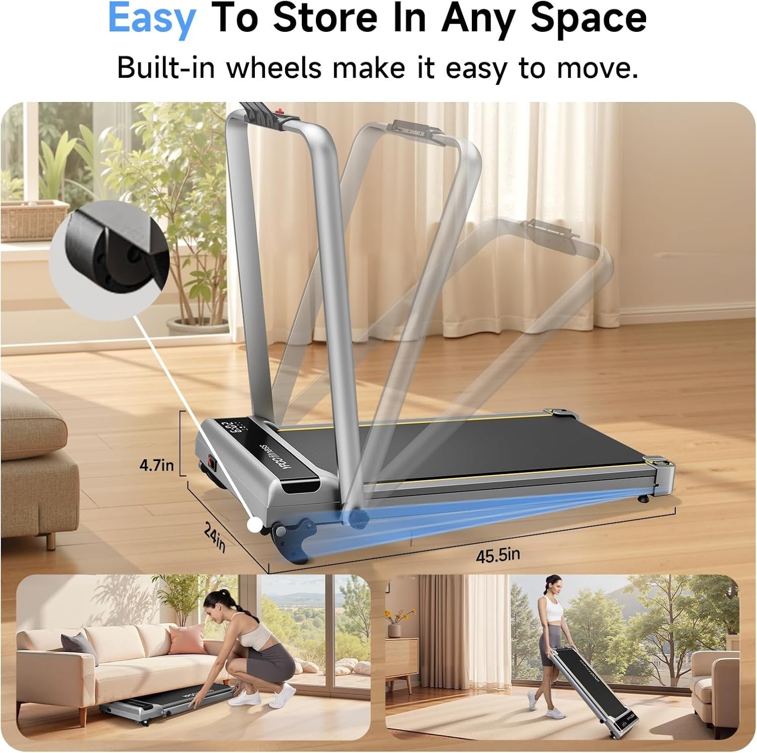 3-in-1 Under Desk Treadmill with Incline | Foldable, Quiet, Home/Office Use