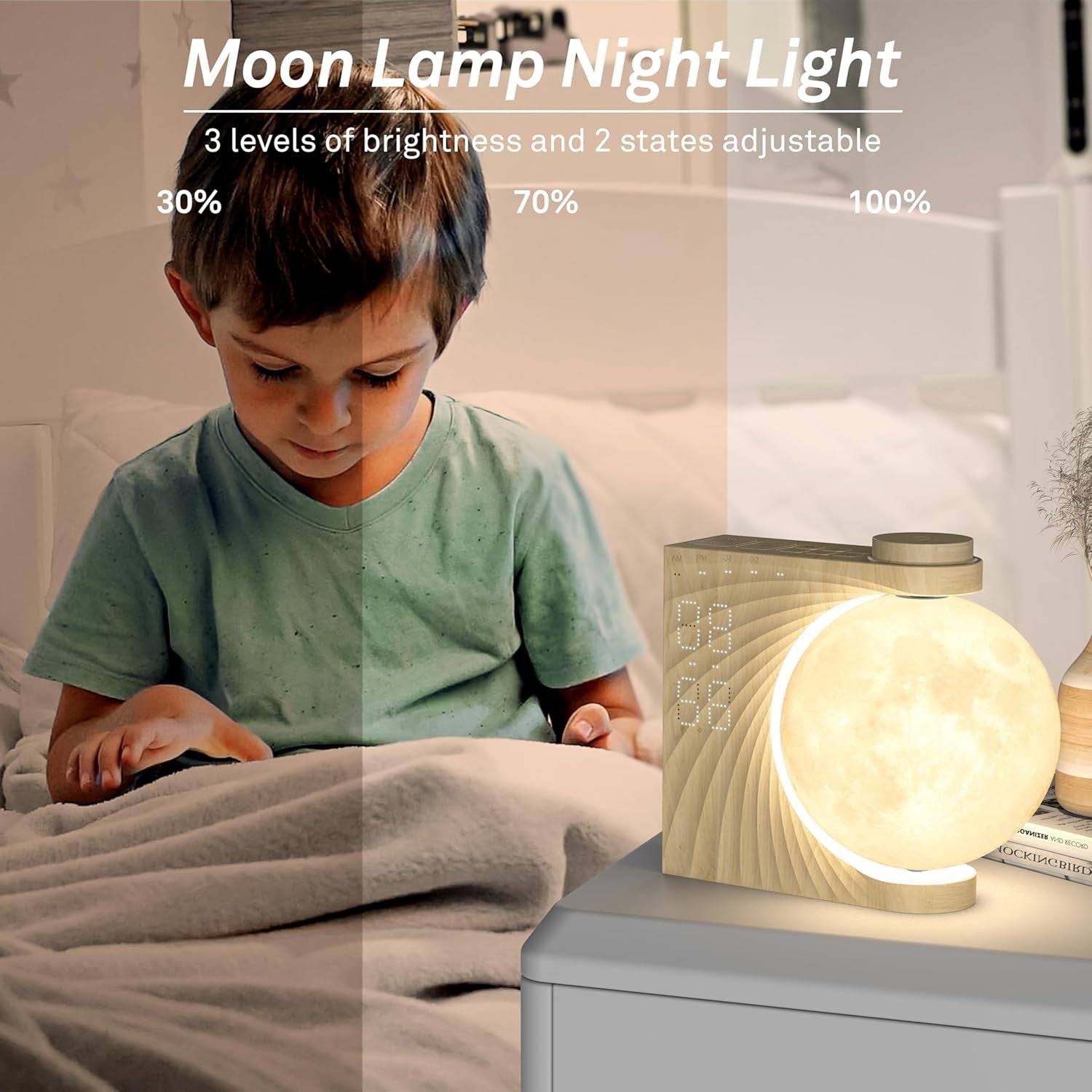 Sunrise Alarm Clock Wake Up Light Moon Lamp White Noise Night Light