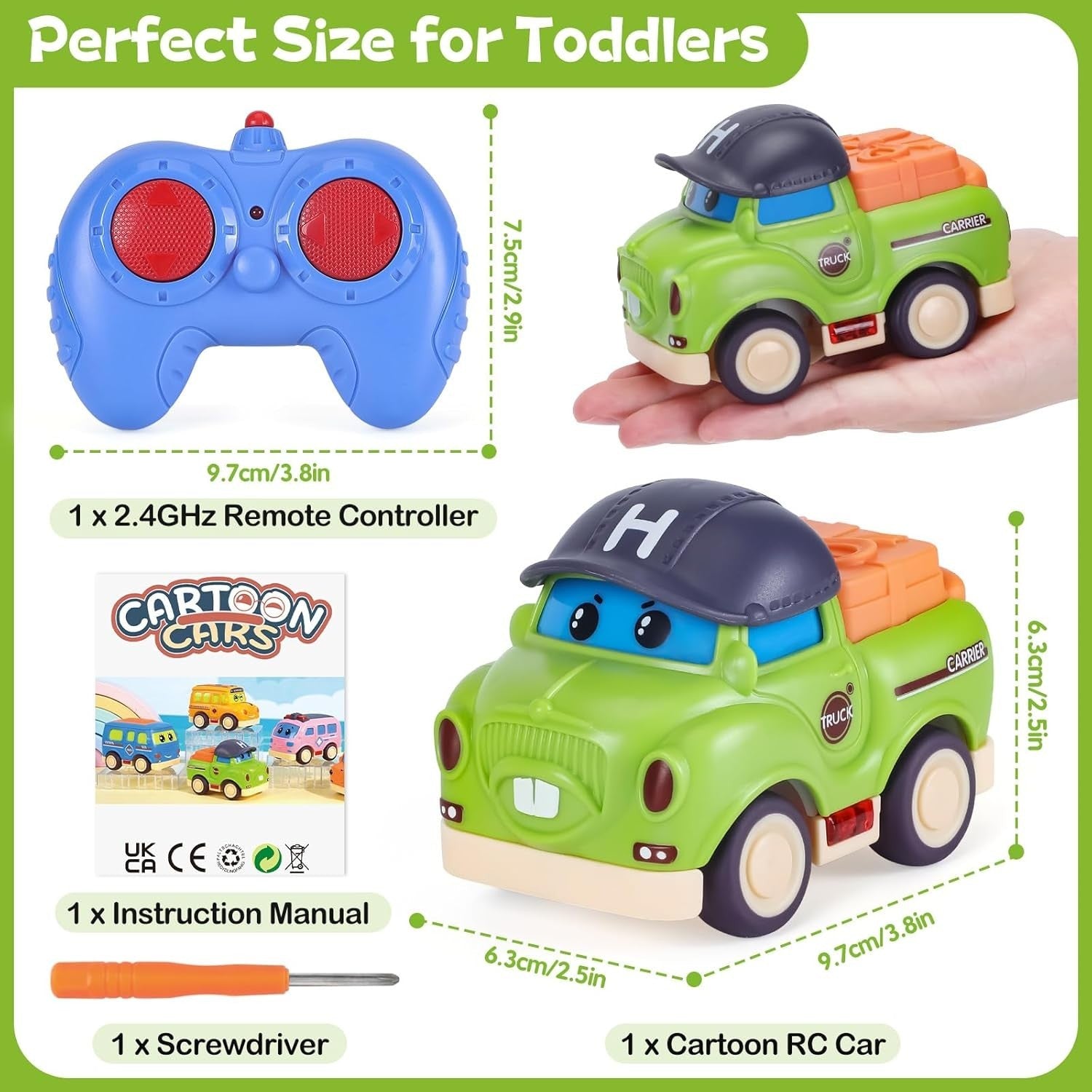 Cartoon RC Car 2.4GHz Remote Control Toy for Toddlers Boys Girls Age 1–3