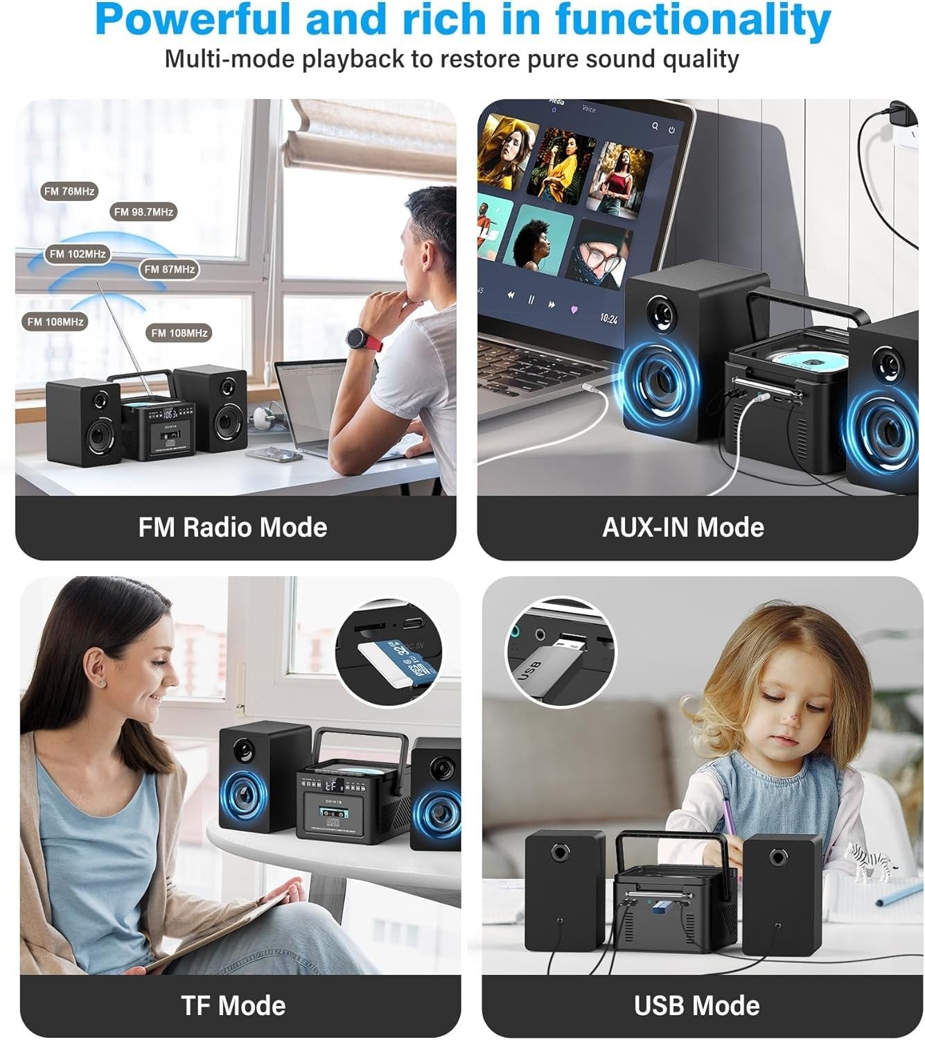 40W CD Cassette Player Hi-Fi System | Bluetooth, FM, USB, AUX, Remote Control