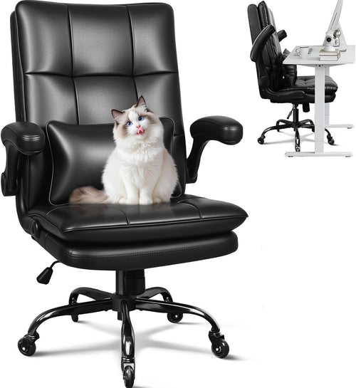 Ergonomic Office Chair Faux Leather Adjustable Height Lumbar Swivel Desk Seat