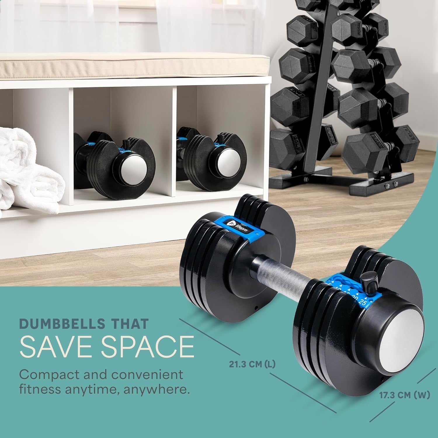 Adjustable Dumbbell Set Pair 11kg 5-in-1 Non-Slip No-Roll Home Gym