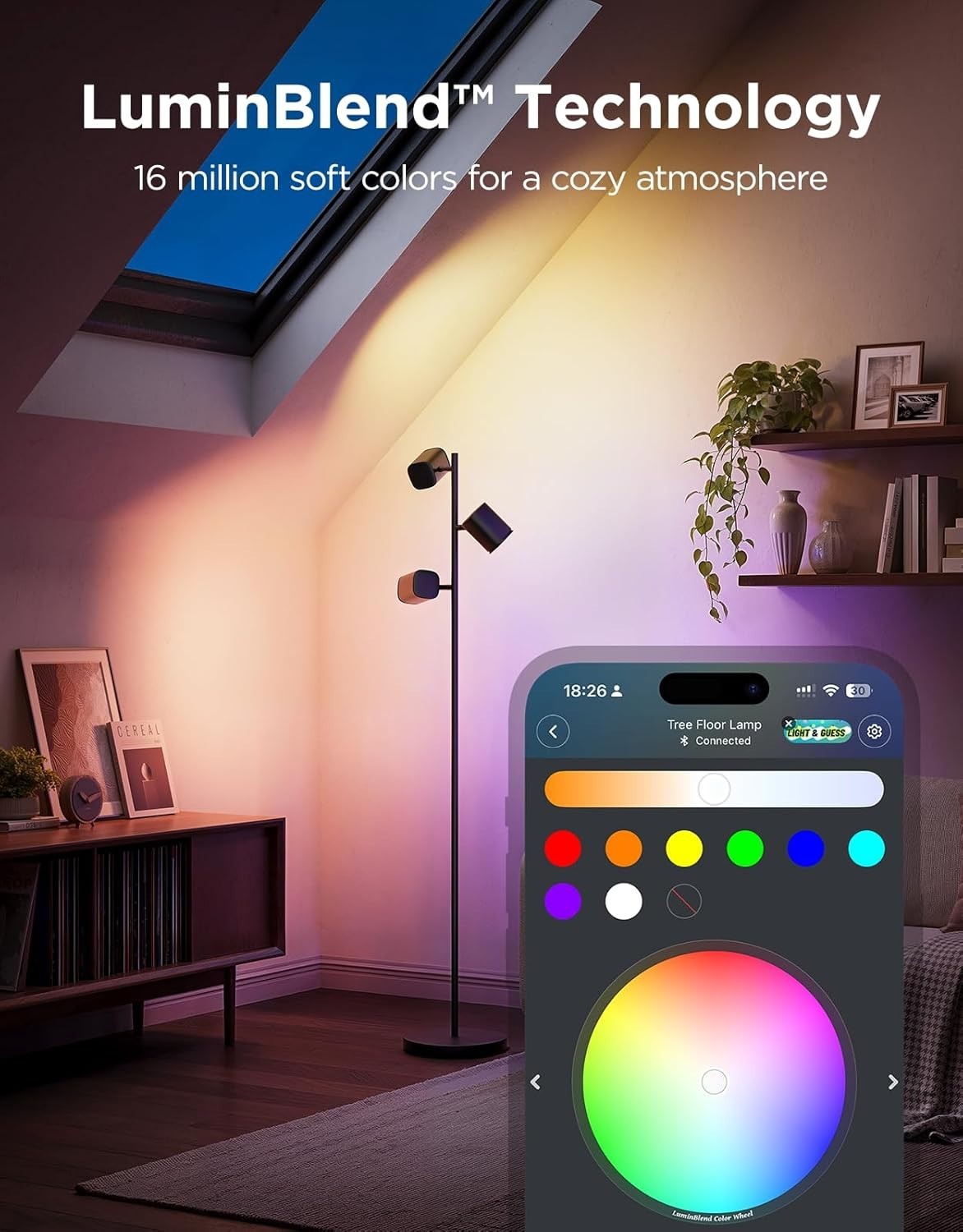 Adjustable 3-Head LED Floor Lamp with Alexa, Music Sync & 64 Scenes, 157cm