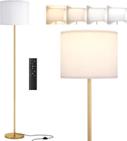 LED Floor Lamp with Remote Dimmable Gold Standing Light White Shade