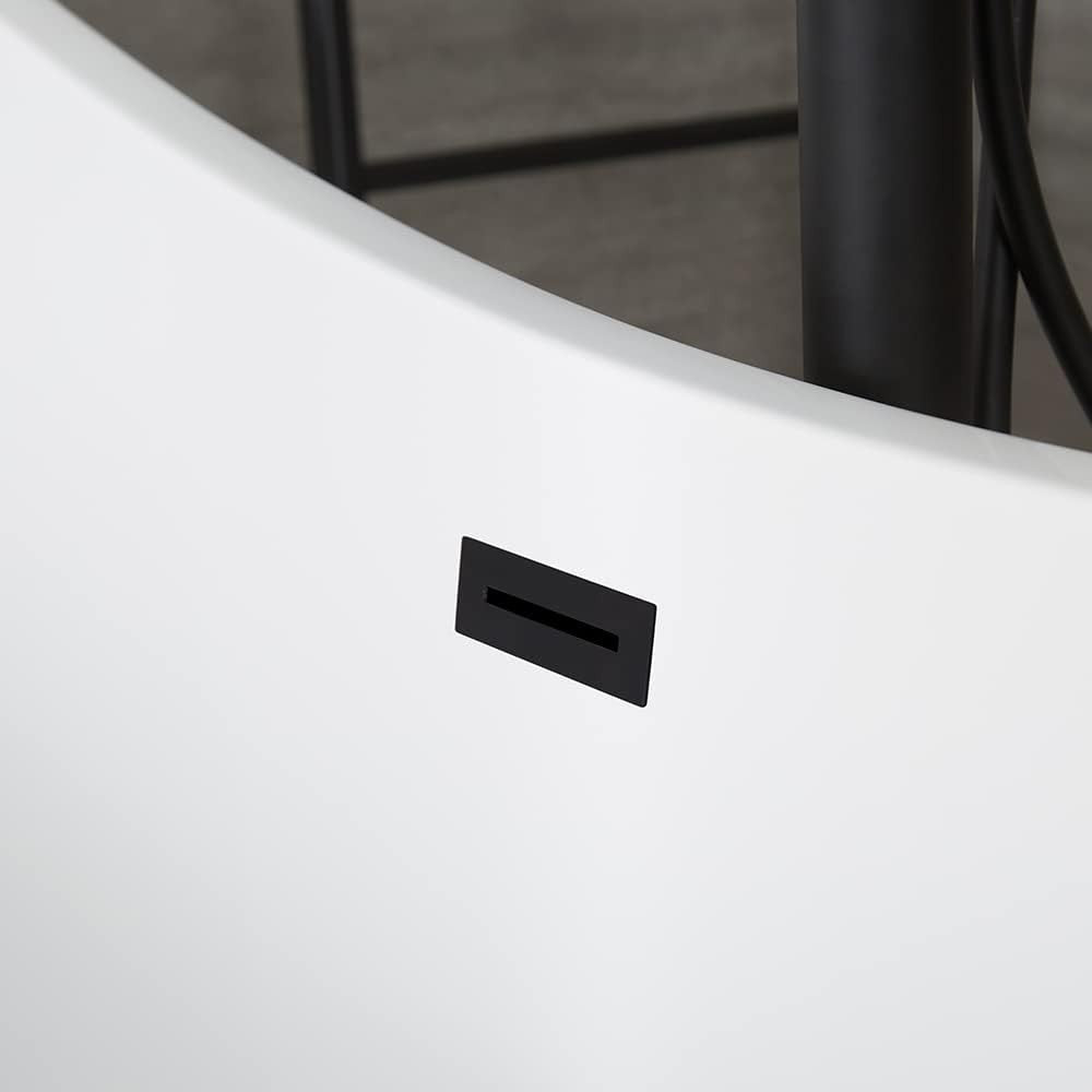 White Double Ended Freestanding Oval Bath 1830x710mm Black Overflow