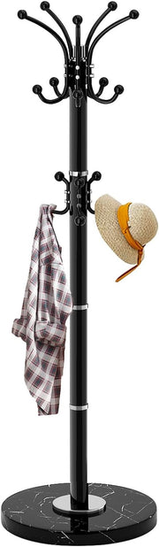 Modern 360° Rotating Metal Coat Rack with Marble Base | 14 Hook Stand