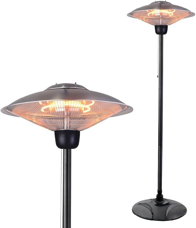 Outdoor Floor Standing Patio Heater 2000W Radiant Halogen Safe IP34 Silver