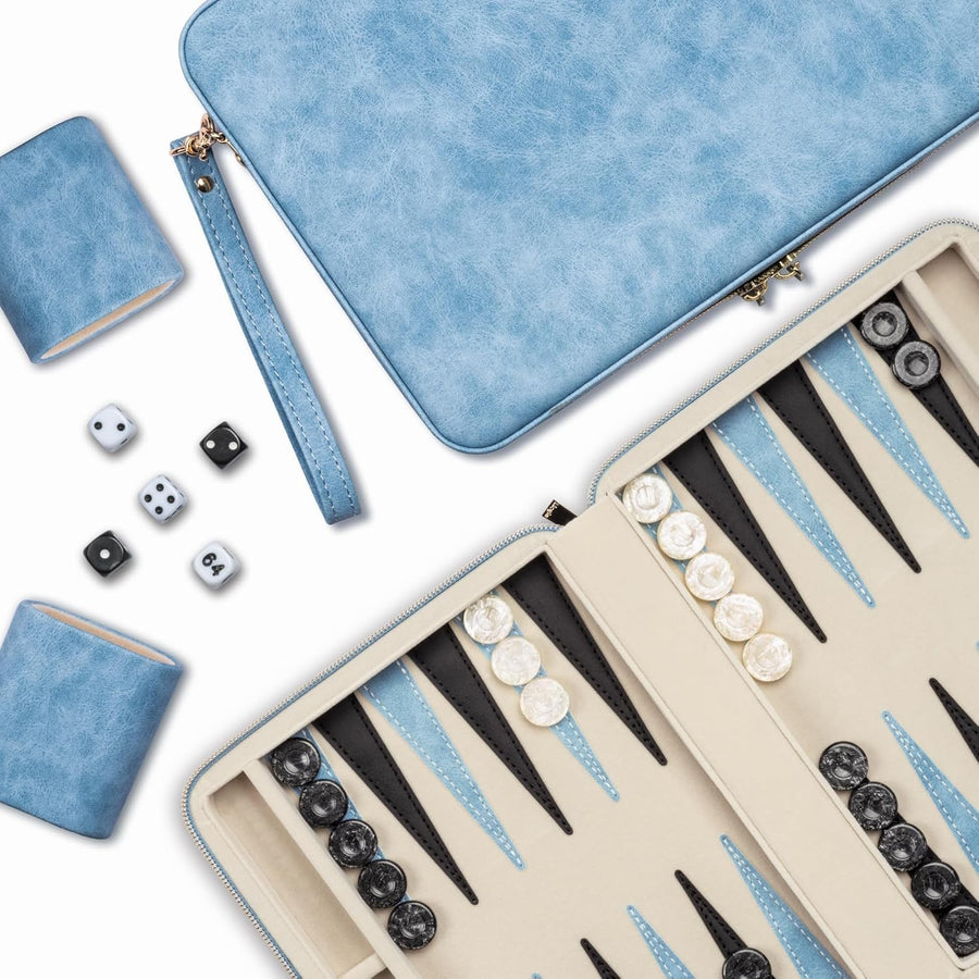 9.4 Inch Travel Backgammon Set Leather Folding Board Portable Game