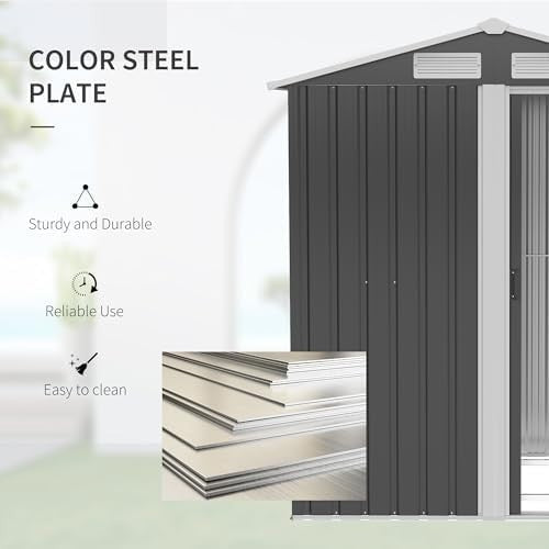 Metal Garden Shed 5x4ft Sliding Door Tool Storage House Grey