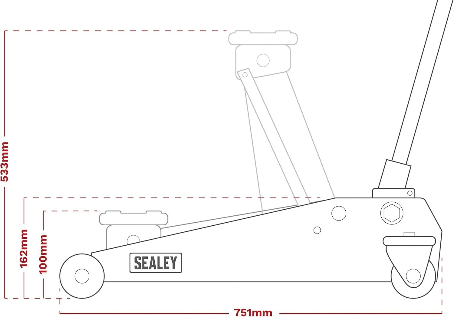 4 Ton Low Profile Hydraulic Trolley Jack 100–533mm Rocket Lift Heavy Duty Red