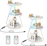Set of 2 Round Side Tables with 6-Color LED & 3-Tier Storage – Modern Design