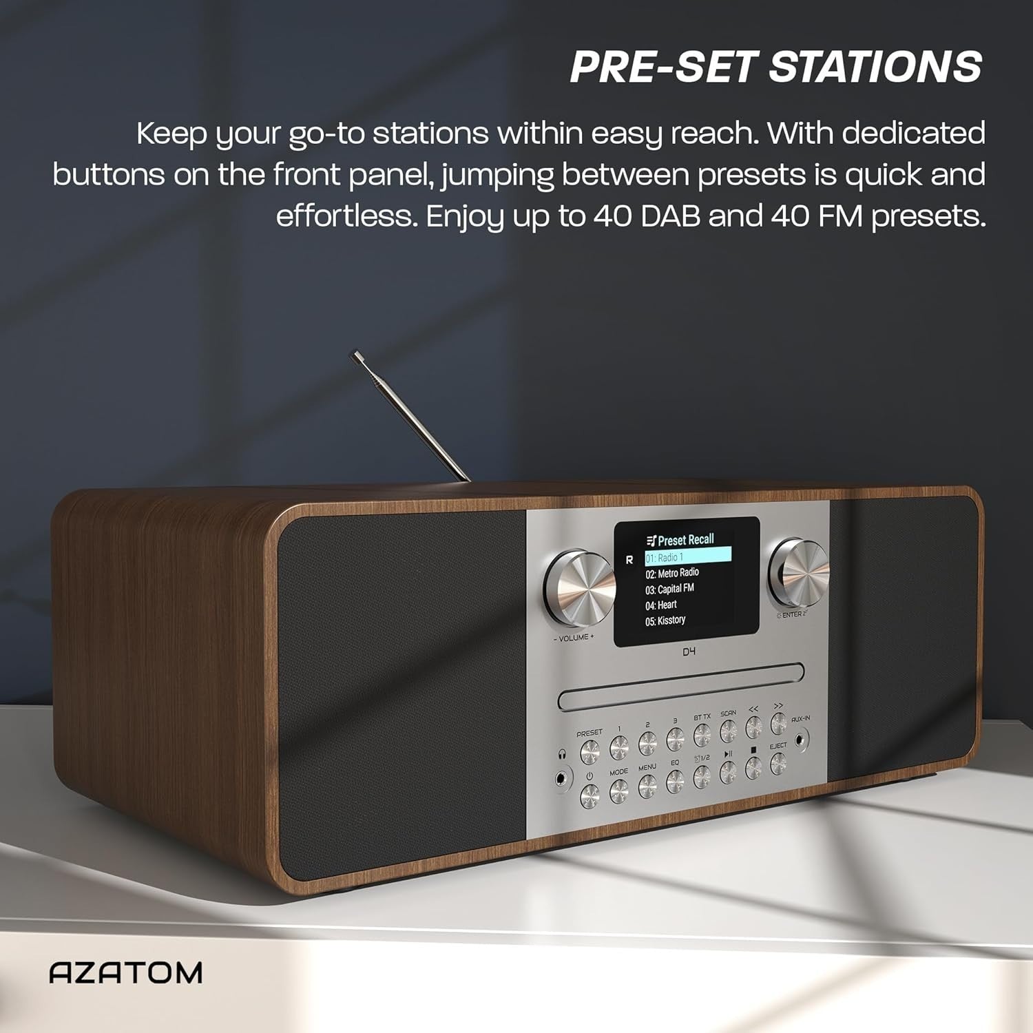 DAB/DAB+ FM Radio CD Player Bluetooth USB 60W Walnut Home Audio