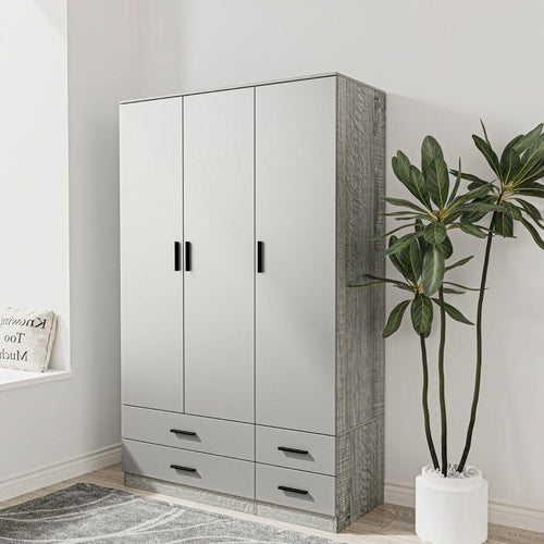3 Door 4 Drawer Wardrobe Hanging Rail Storage Ash Grey & Cool Grey