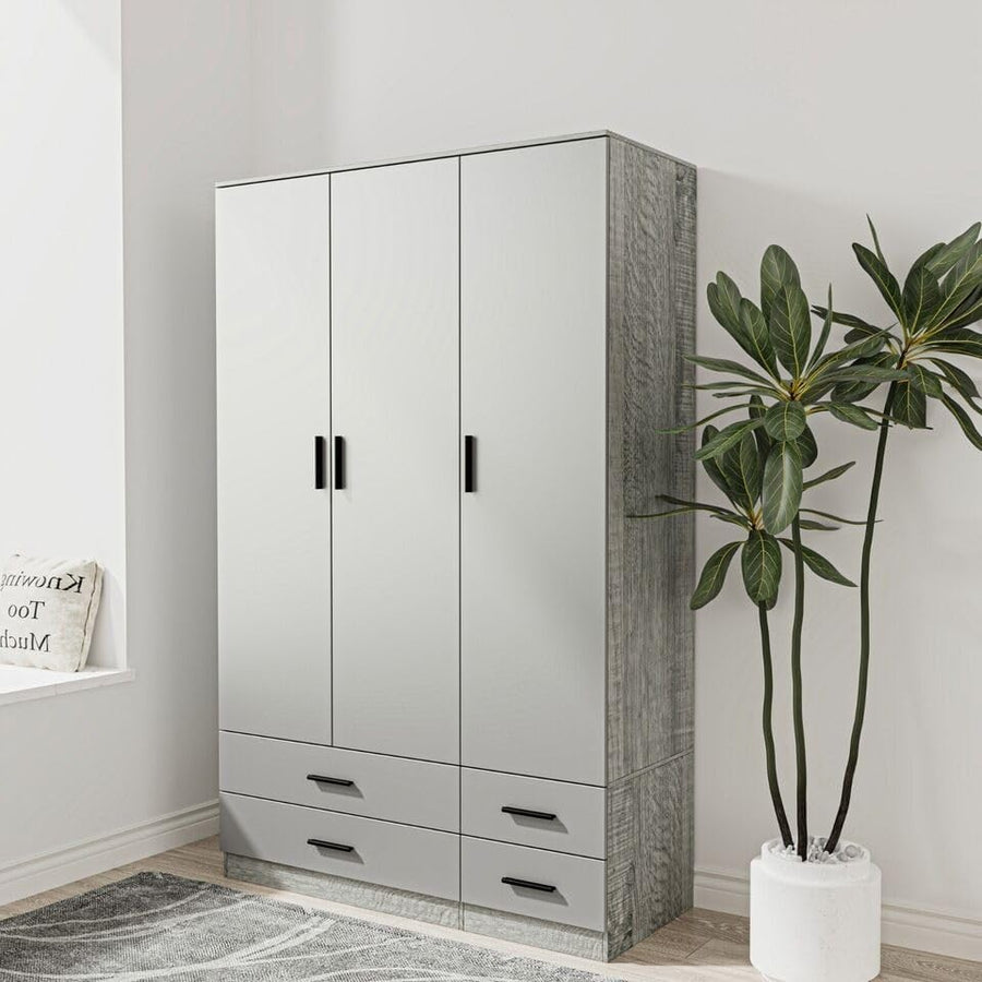 3 Door 4 Drawer Wardrobe Hanging Rail Storage Ash Grey & Cool Grey