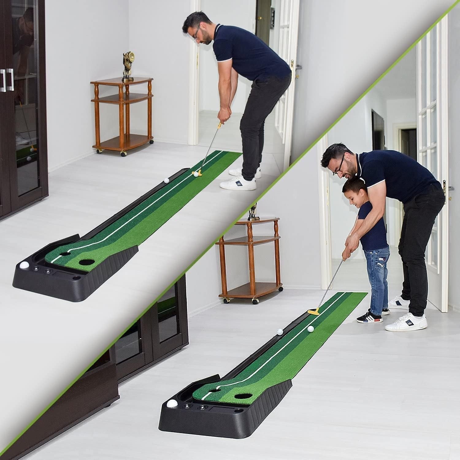 Indoor Golf Putting Green Automatic Ball Return Portable Practice Mat