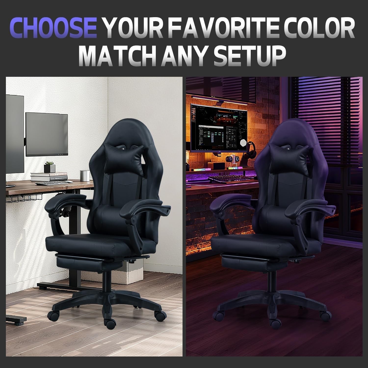 Gaming Chair Recliner with Footrest 360° Swivel Lumbar Support