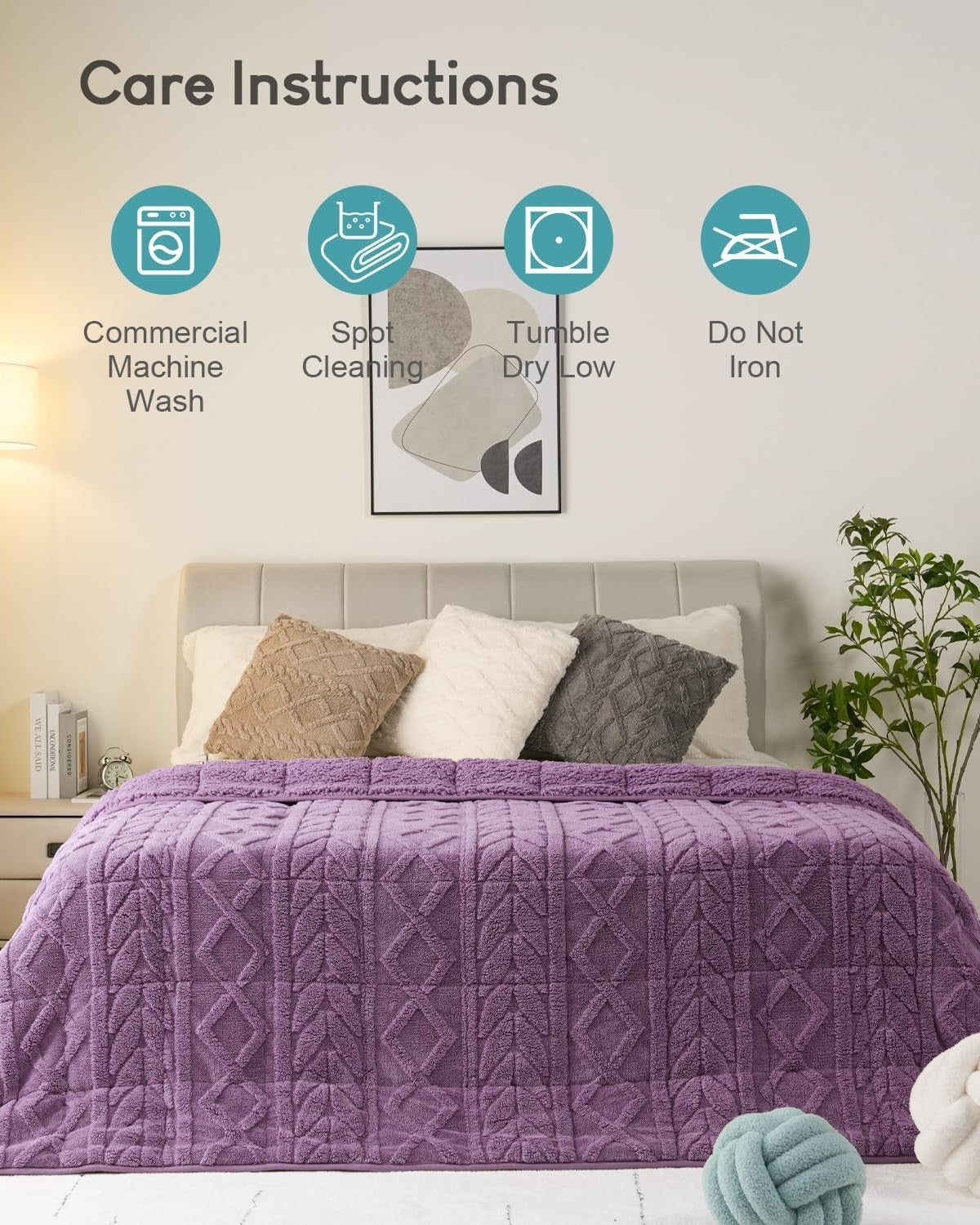 Weighted Blanket 15lb Jacquard Sherpa Cozy Sleep Aid 48x72 Purple Twin/Full