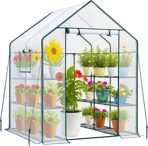 Walk-In Greenhouse 3 Tier 6 Shelves | Heavy Duty PVC Garden Growhouse