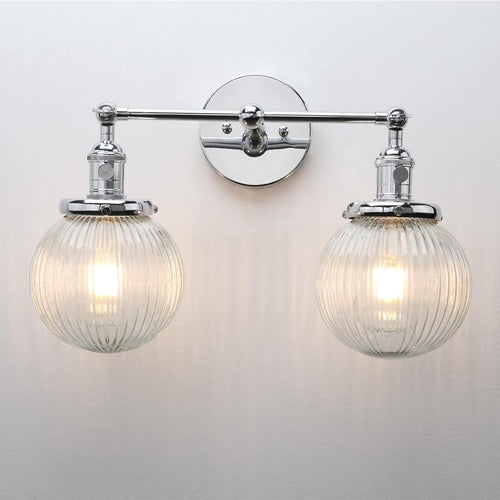 Modern Chrome 2-Light Glass Wall Sconce | Dimmable Bedroom & Living Room Lamp