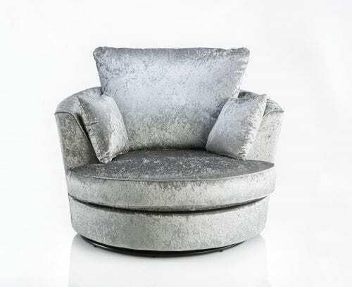 Silver Crushed Velvet Right Hand Corner Sofa Suite with Swivel Chair