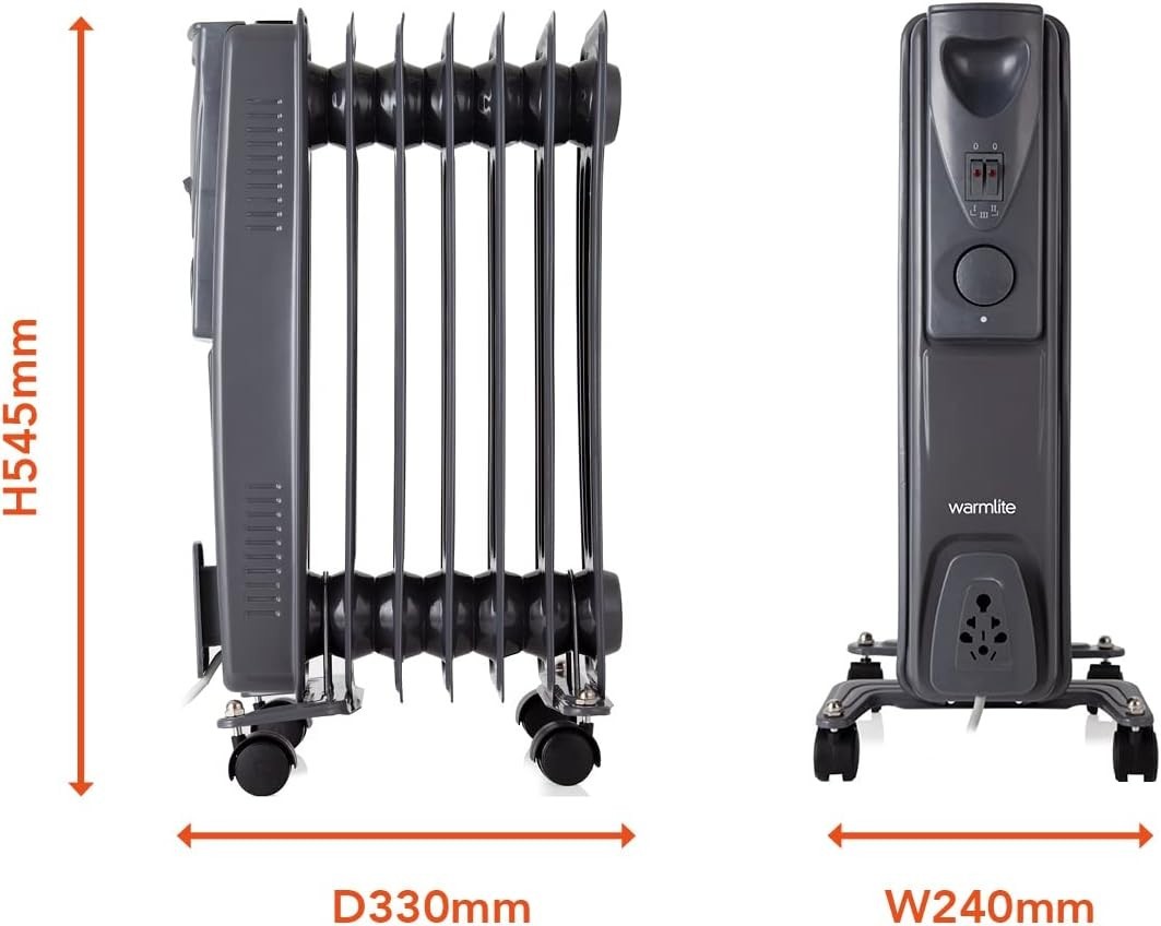 1500W Oil-Filled Radiator 7 Fin with Adjustable Thermostat, Overheat Protection