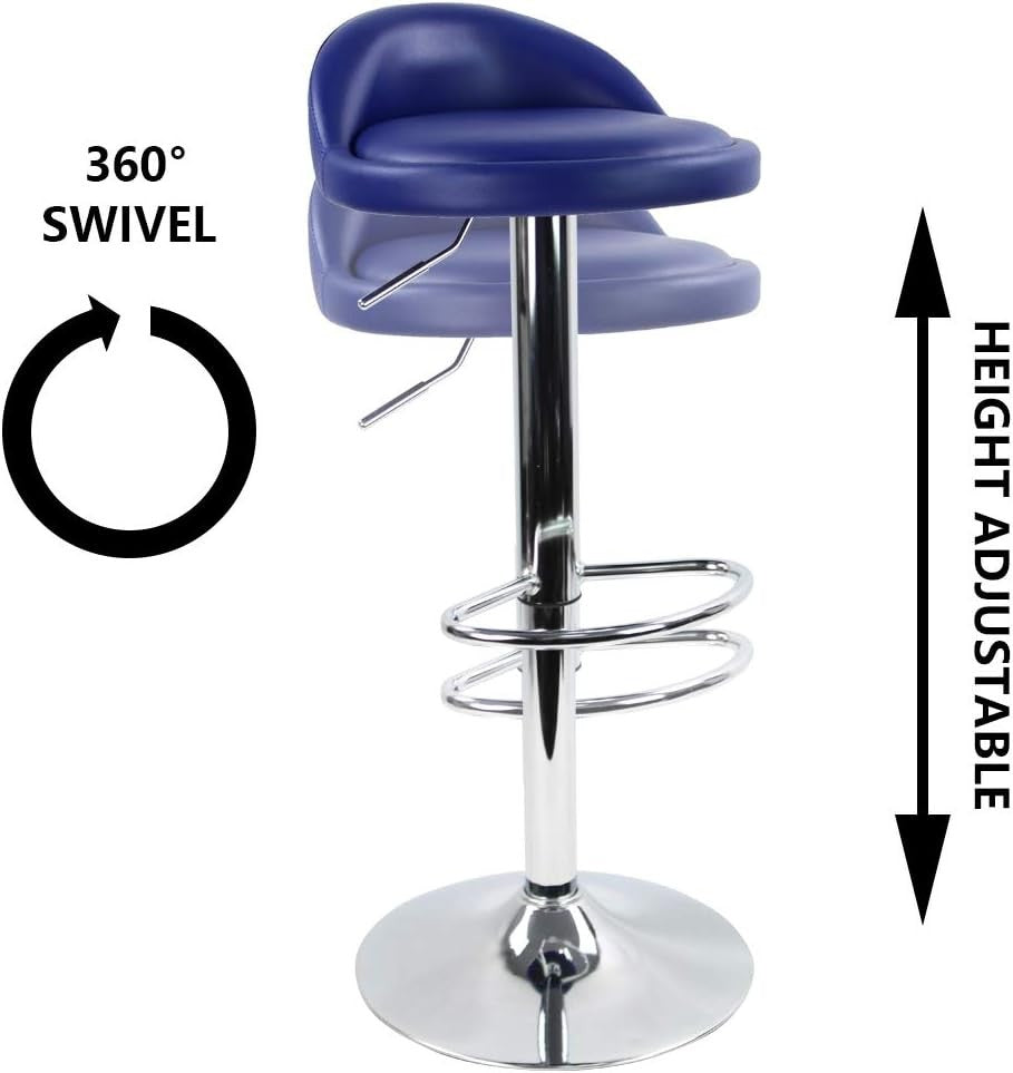 Blue Round Adjustable Swivel Bar Stool PU Leather Home Kitchen