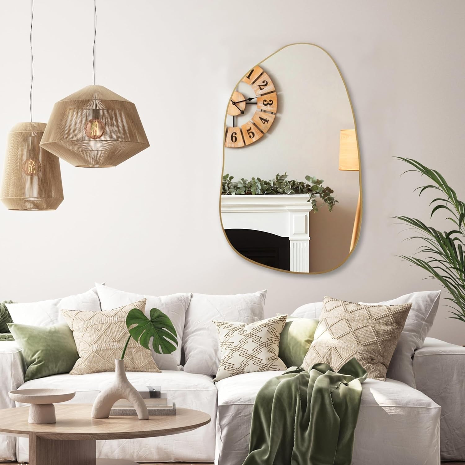 Irregular Wall Mirror 85x52cm Gold Frame, Modern Asymmetrical Design