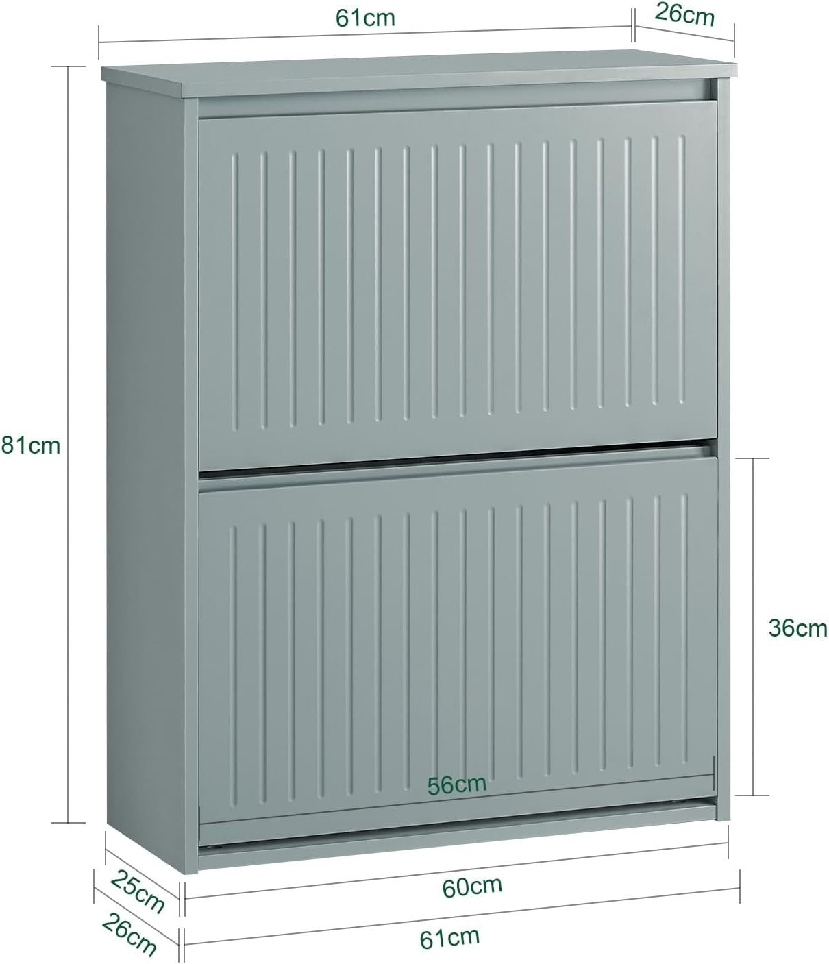 Slim Shoe Storage Cabinet Grey – 2 Flip Drawers Narrow Hallway Cupboard MDF