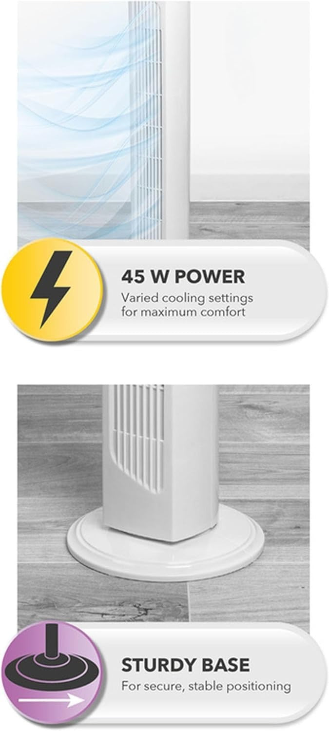 32" Tower Fan – 3-Speed Quiet Oscillating Cooling Fan w/ Timer & Handle White
