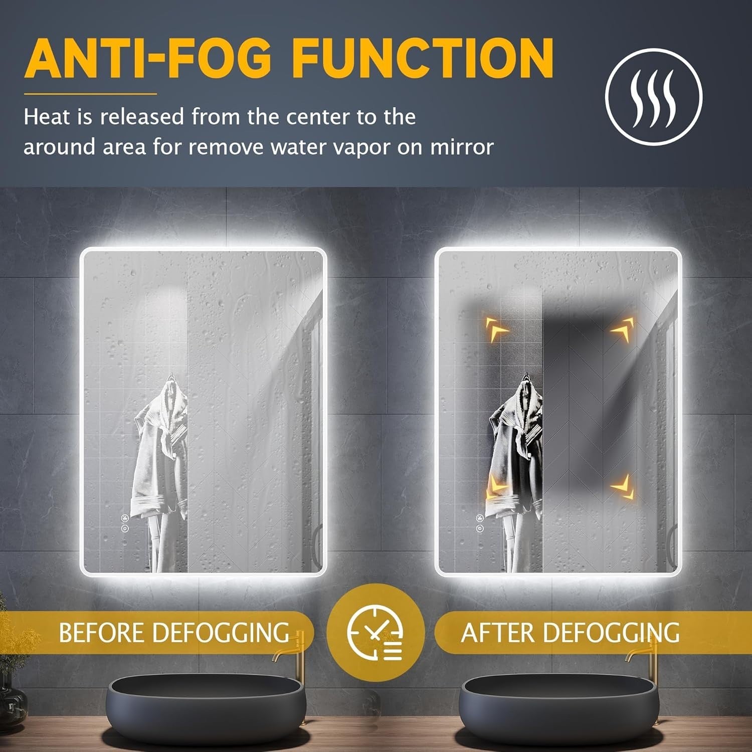 LED Bluetooth Bathroom Mirror 80x60cm Anti-Fog Shaver Socket Touch Dimmer