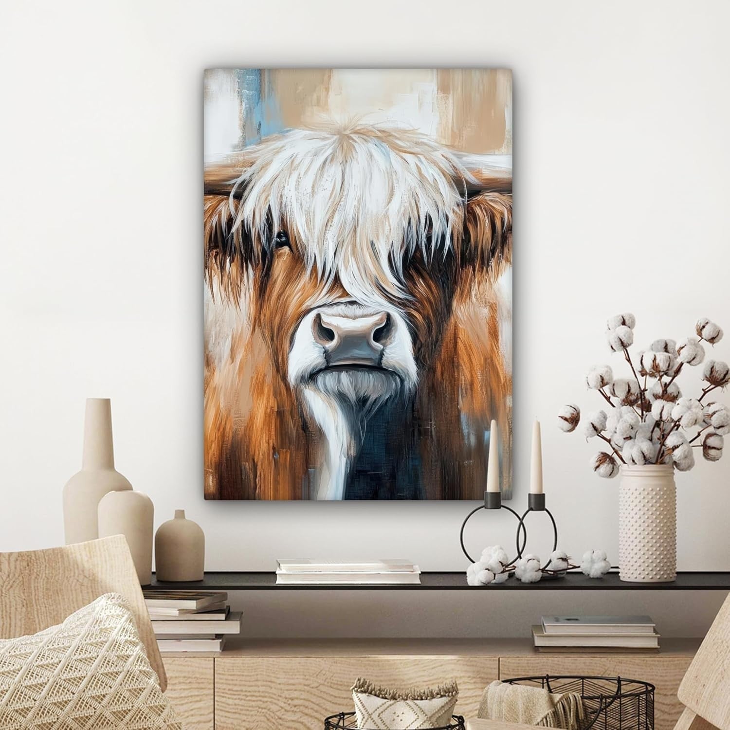 Highland Cow Canvas Wall Art 50x70cm Framed Rustic Farm Decor