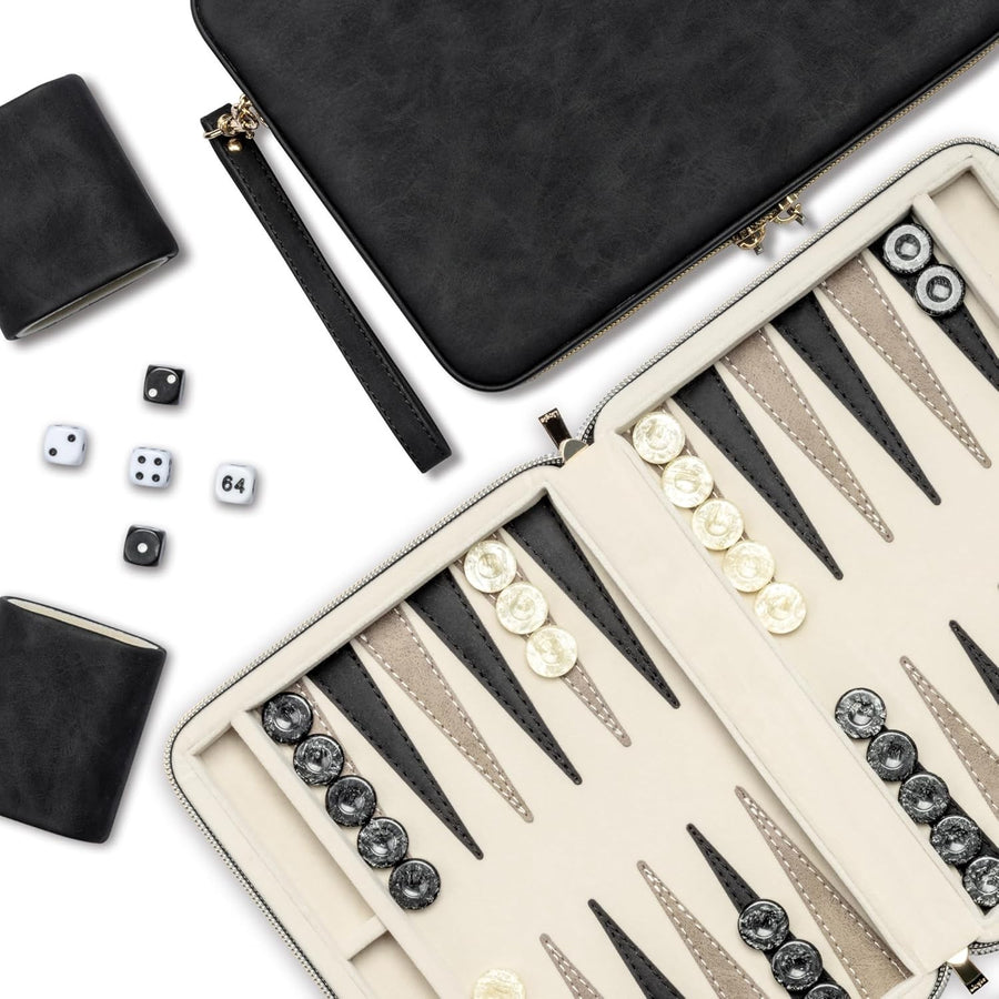 9.4 Inch Travel Backgammon Faux Leather Folding Board Portable Game