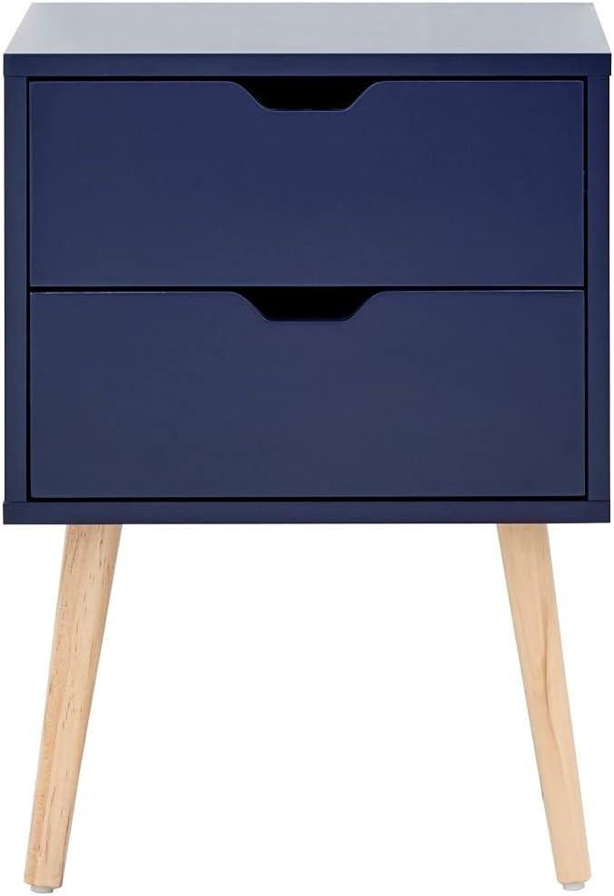 Set of 2 Blue Bedside Tables with 2 Drawers & Pine Legs | Scandinavian
