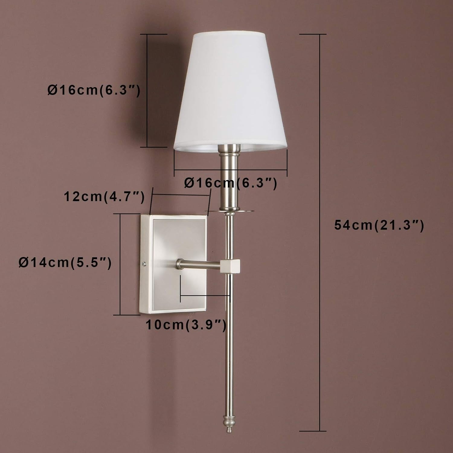 Modern Linen Wall Sconce Light Fixture, Brushed Finish, 54cm Height, E27 Bulb
