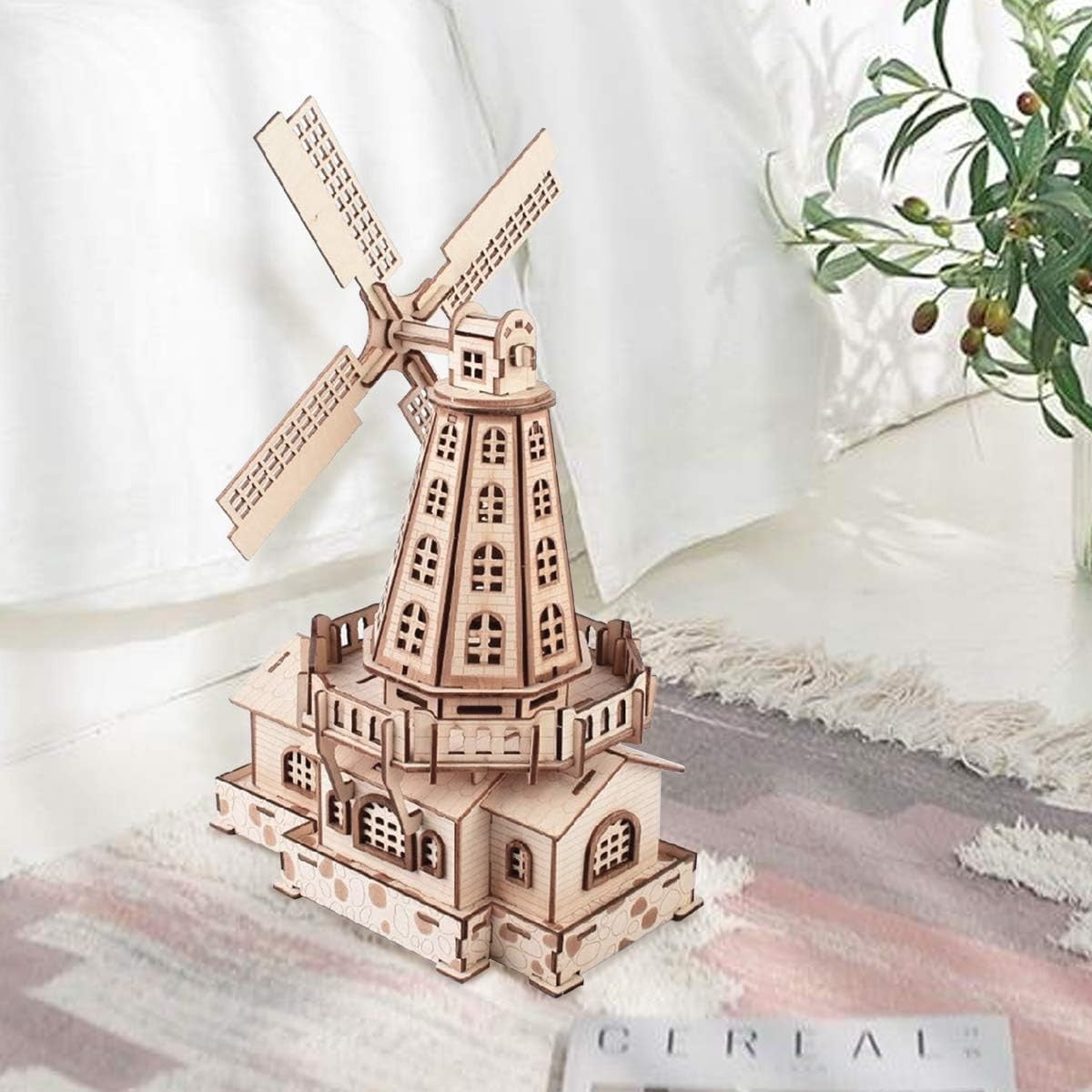 Wooden Windmill 3D Puzzle for Adults – DIY Craft Kit, Home Decor Gift