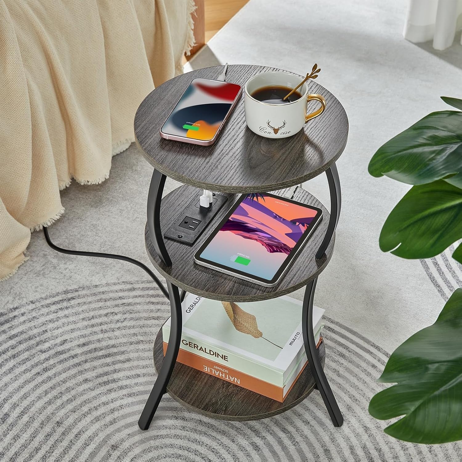 Compact 3-Tier Round Side Table with Storage Shelves – Stylish, Sturdy & Multius