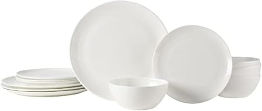 12 Piece Vegan Bone China Dinner Set Chip Resistant Plates Bowls White