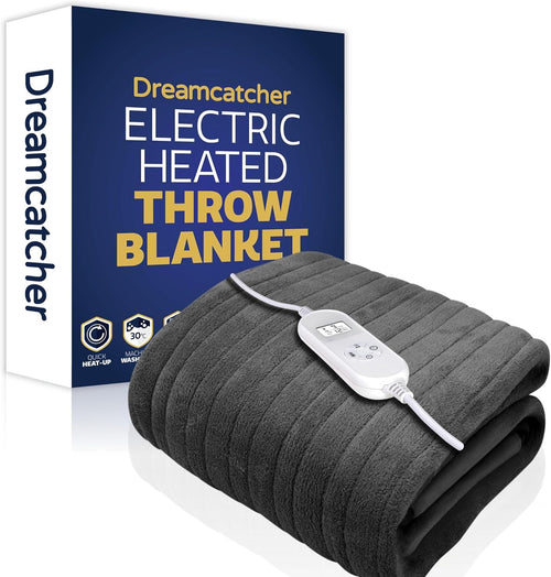 Electric Heated Throw Blanket 160x120cm Fleece 9 Heat Timer Washable Grey
