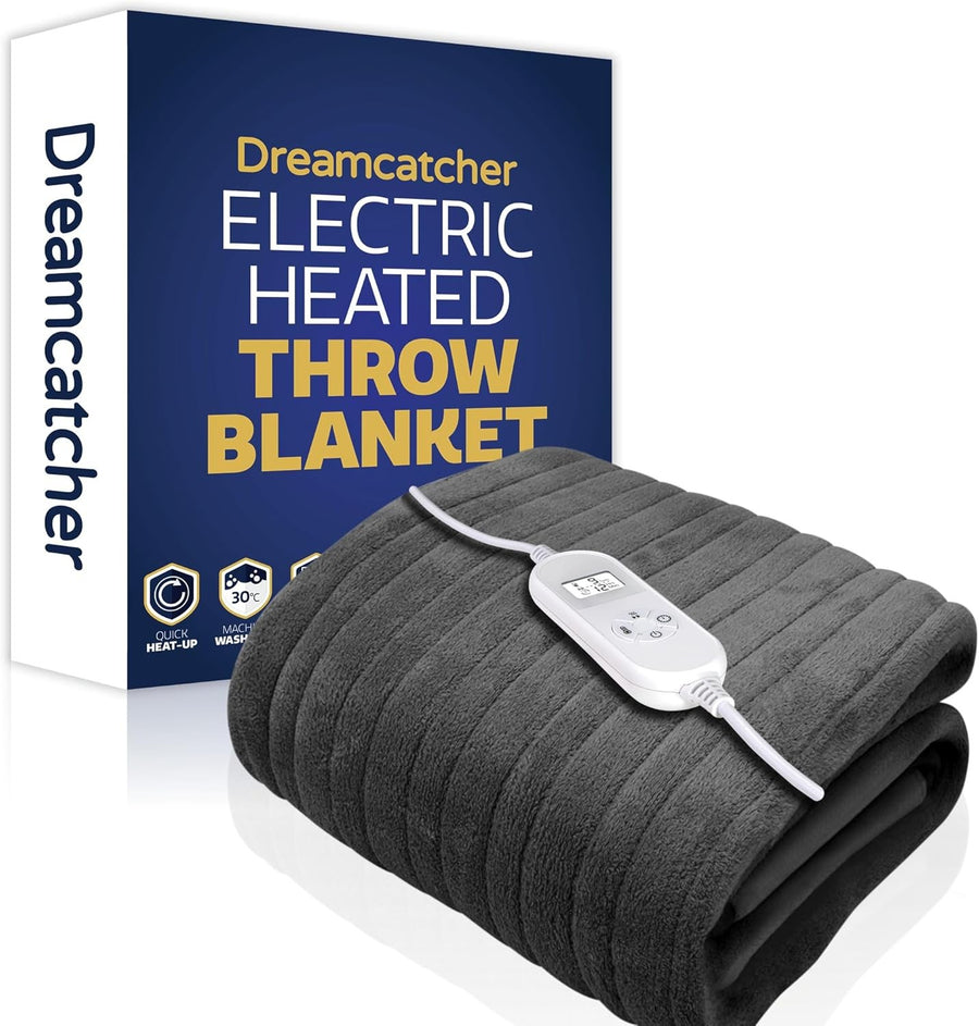Electric Heated Throw Blanket 160x120cm Fleece 9 Heat Timer Washable Grey