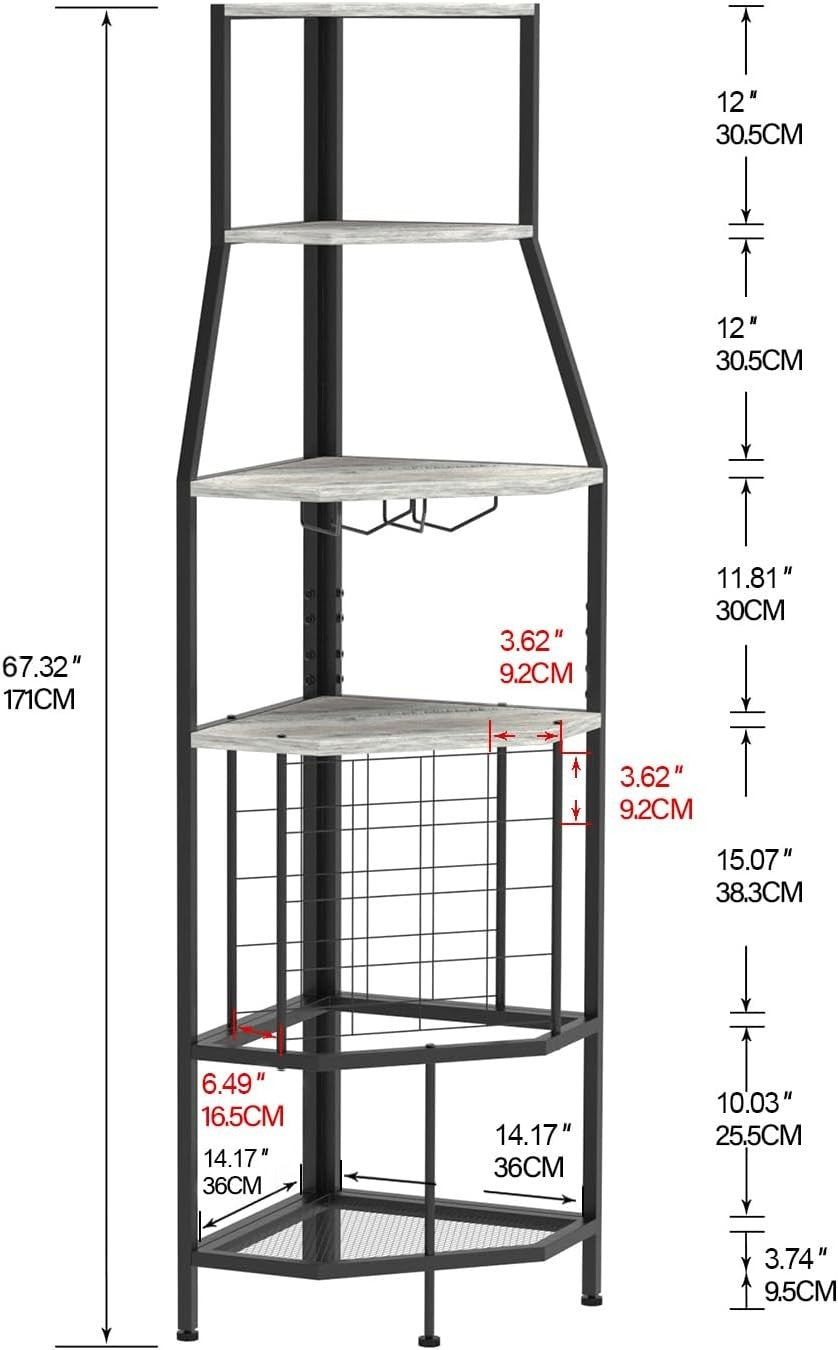 Corner Wine Rack Bar Cabinet with Glass Holder & 5-Tier Display Shelves for Home