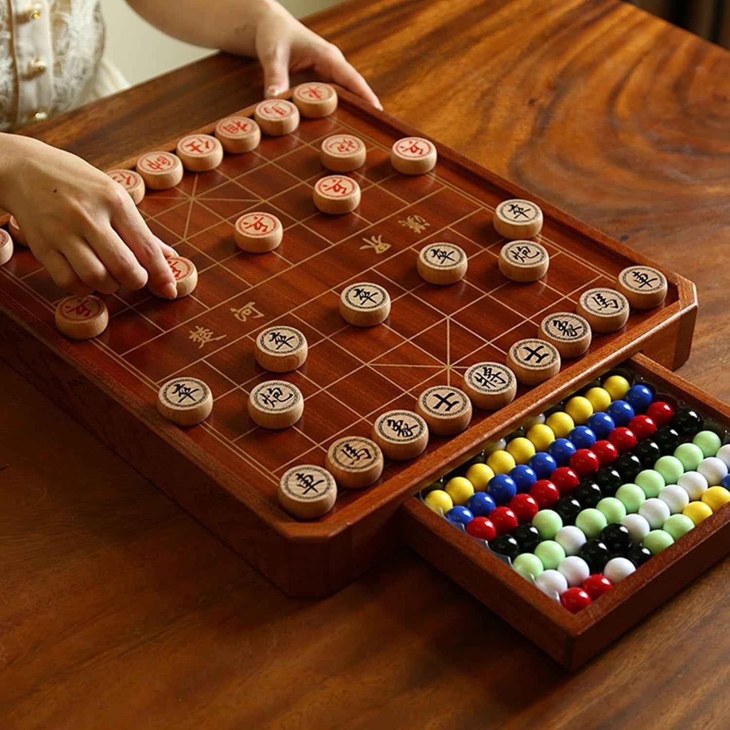 2 In 1 Magnetic Xiangqi Checkers Travel Board With Storage Drawer