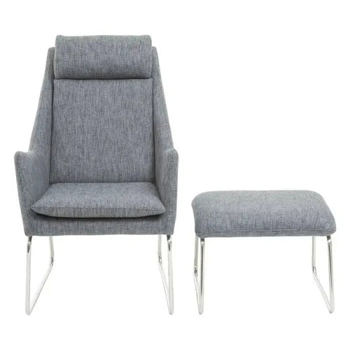Grey Fabric Lounge Chair with Footstool Modern Metal Frame Armchair