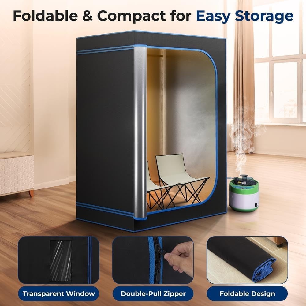 Compact Portable Steam Sauna – Folding Chair & Heated Foot Pad, Black
