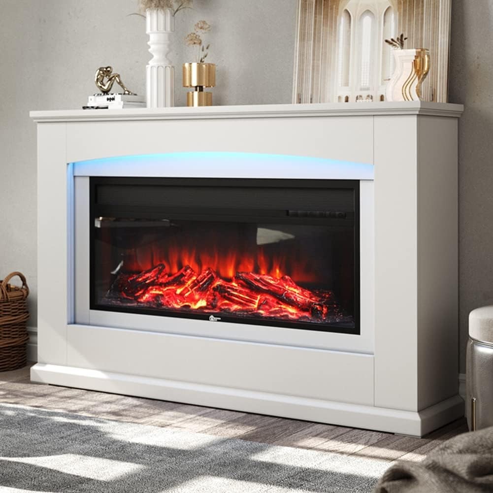 50" Freestanding Electric Fireplace Heater 7-Colour LED Flame Remote Control